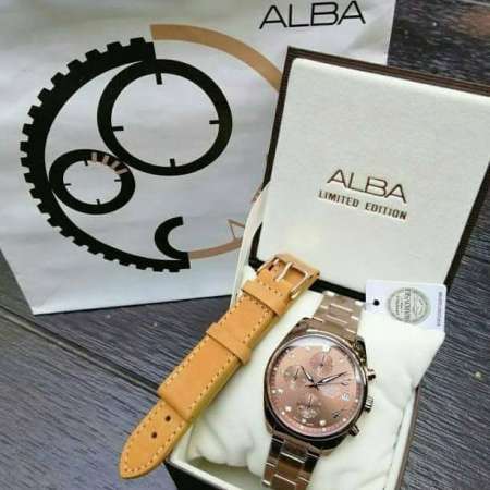 veladeedee.com Alba modern ladies Chronograph (แถมสายหนังแท้ 1 เส้น ) นาฬิกาข้อมือหญิง สายสแตนเลส รุ่น AM3603X