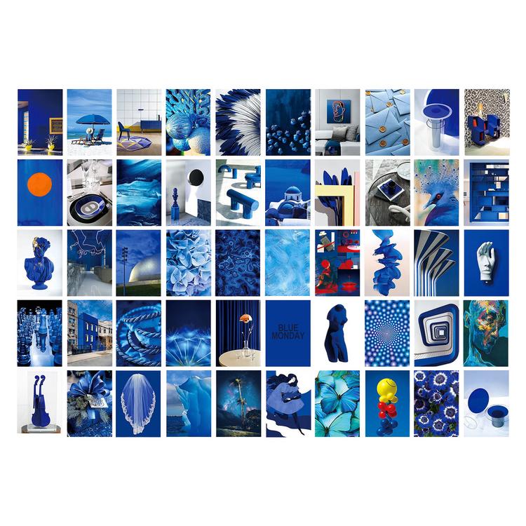 Blue Collage Form 50 Pcs Blue Wall Collage Kit Vintage Style Blue Postcard Poster for ...