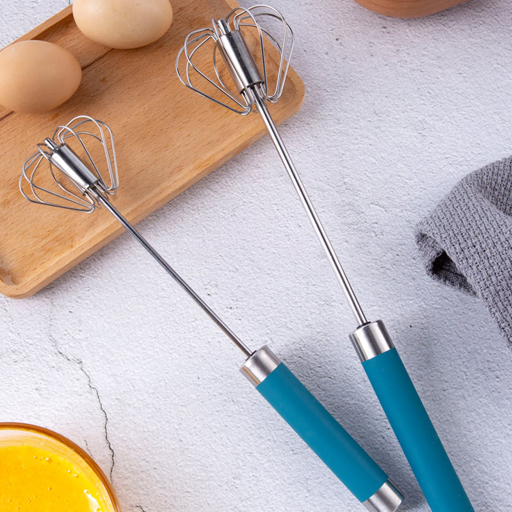 ตะกร้อตีไข่ ที่ตีฟองกึ่งอัตโนมัติแบบมือกด ที่ตีไข่สแตนเลส ปกรณ์ผสมอาหาร ตะกร้อตีฟอง Push Down Whisk