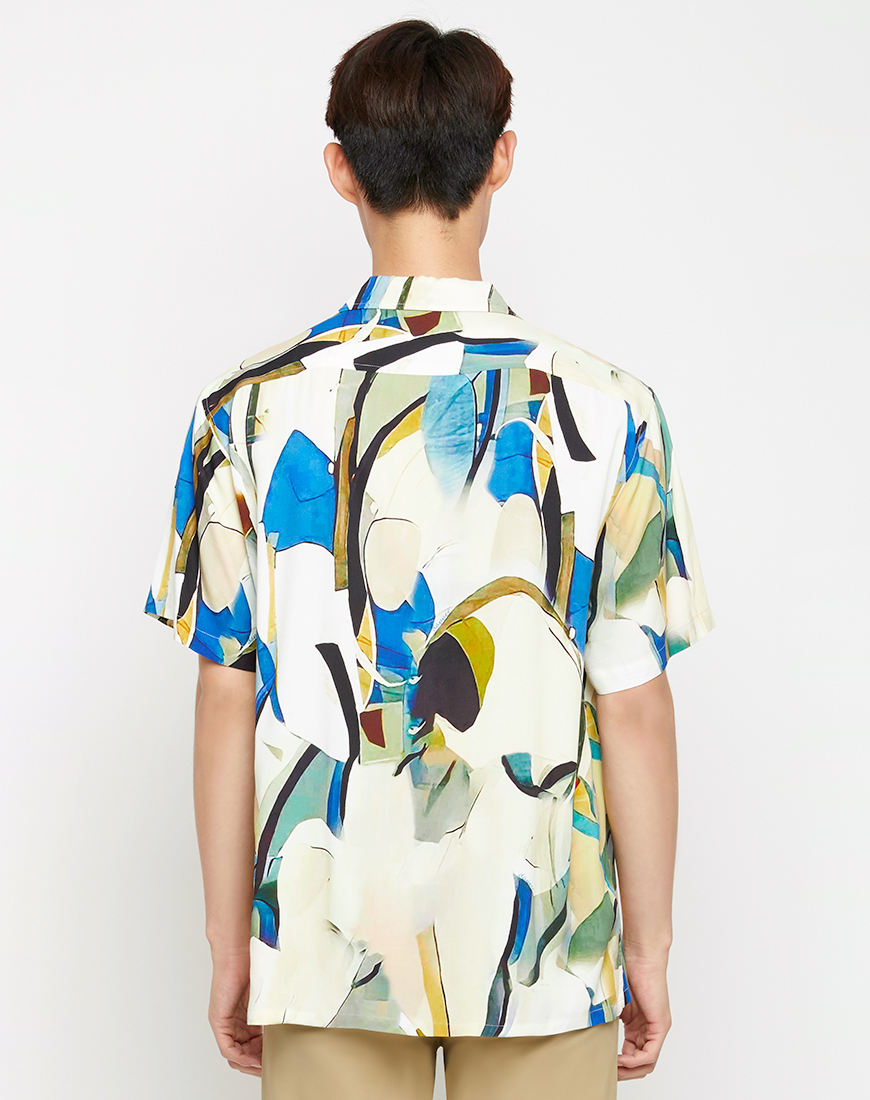 DAPPER เสื้อฮาวาย Stained Glass Motif Print สีฟ้า - DAPPER - ThaiPick