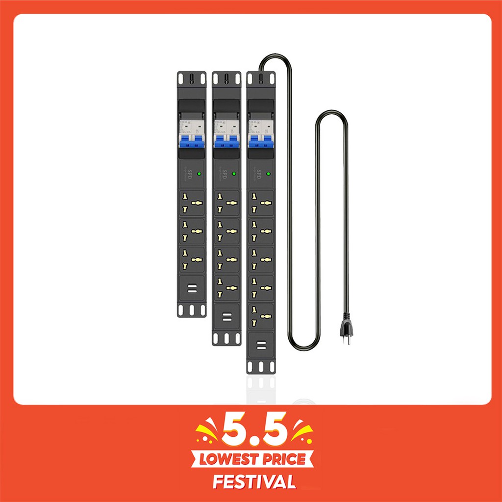 Yongling Power Distribution Unit For Cabinet (PDU) รางปลั๊กไฟ 3-5 ช่อง  สายไฟยาว 2 เมตร พร้อม 2 USB