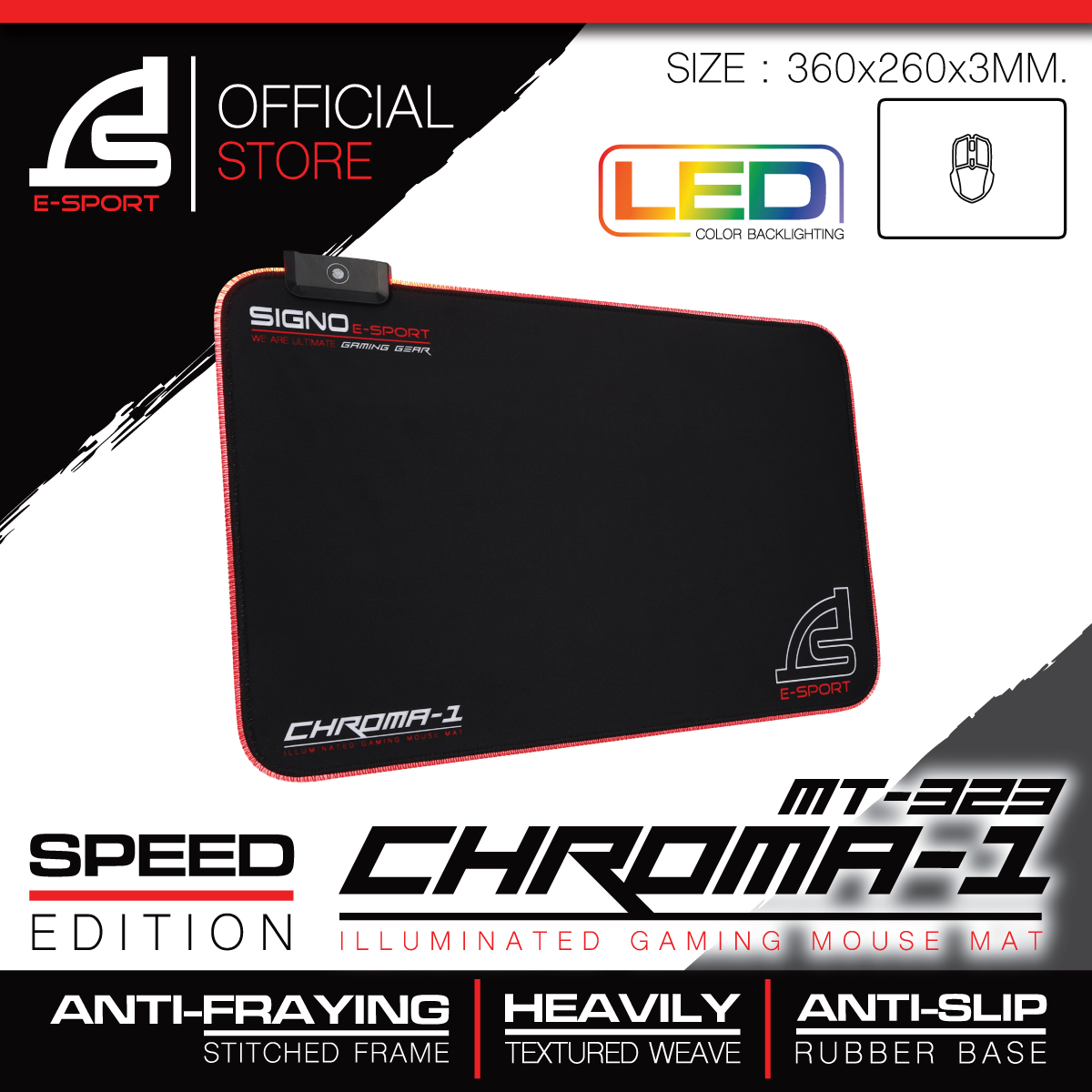 SIGNO E-Sport CHROMA-1 LED Gaming Mouse Mat รุ่น MT-323 (Speed Edition) (แผ่นรองเมาส์ เกมส์มิ่ง)
