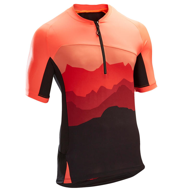 เสื้อปั่นจักรยานเสือภูเขาแขนสั้นรุ่น ST 500 (สีแดง/ดำ)รองเท้าและเสื้อผ้าสำหรับผู้ชาย