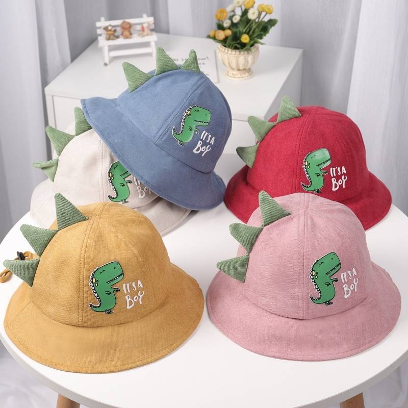 ☆พร้อมส่ง☆หมวก หมวกเด็ก 10เดือน-5ปี หมวกบักเก็ต หมวกเด็กโต หมวกเด็กชาย หมวกเด็กหญิง  หมวกปีกรอบ พิมพ์ลายการ์ตูนไดโนเสาร์🦖รอบหัว:51-53 cm.