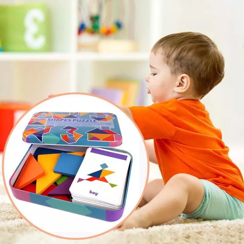 Wooden Pattern Tangram Puzzle Shape Montessori Travel Game Patterns ...