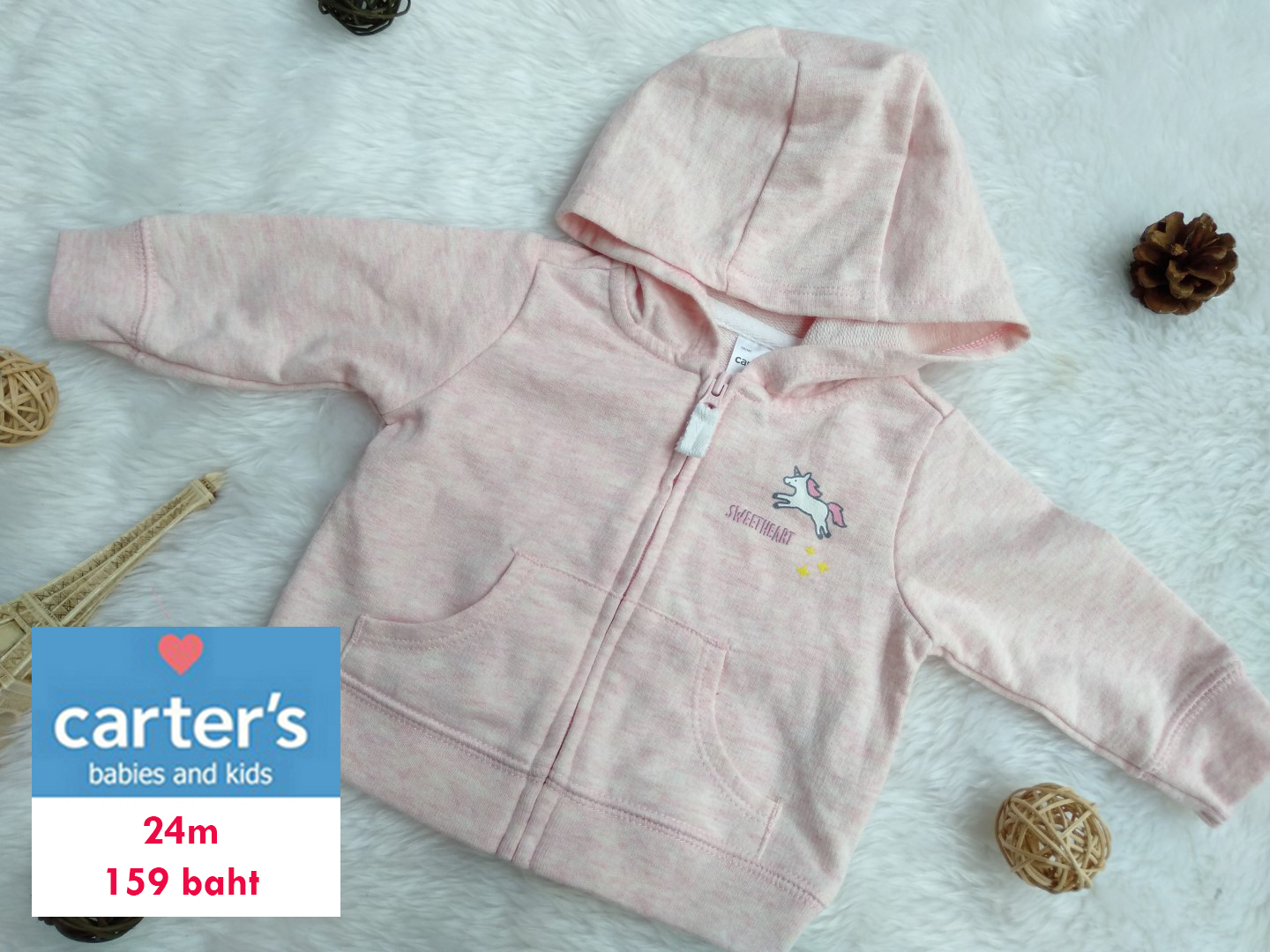 เสื้อกันหนาวเด็ก  ผู้หญิง 24 เดือน ผ้าเก็ดปลา Carter's baby Girl 24m Pink Unicorn