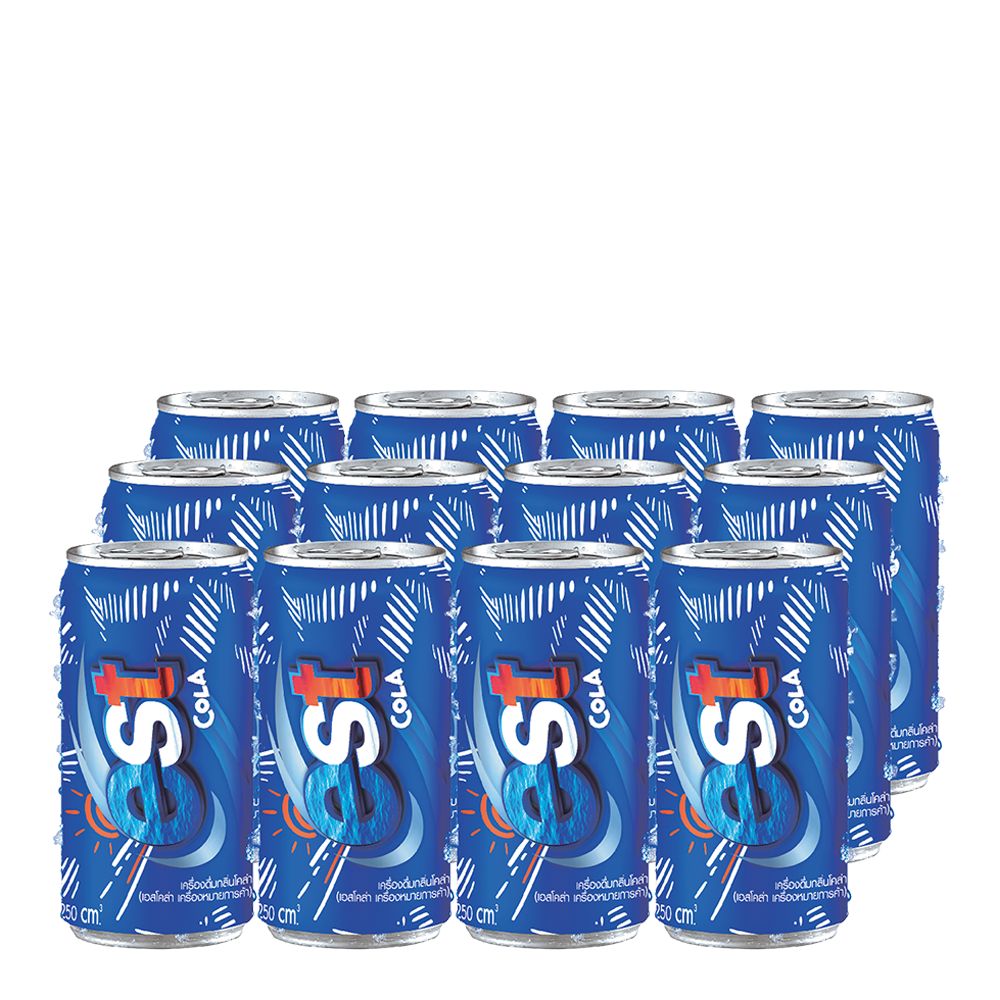 เอส เครื่องดื่มน้ำอัดลม กลิ่นโคล่า ขนาด 250 มิลลิลิตร แพ็ค x 12 กระป๋อง/S Carbonated soft drink Cola flavor 250 ml. Pack x 12 cans.