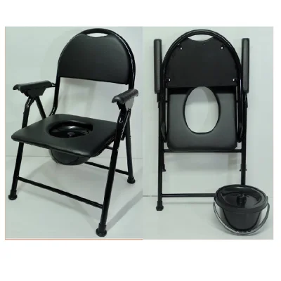 เก้าอี้นั่งถ่าย พร้อมพนักพิง พับได้-สีดำ Steel Commode Chair