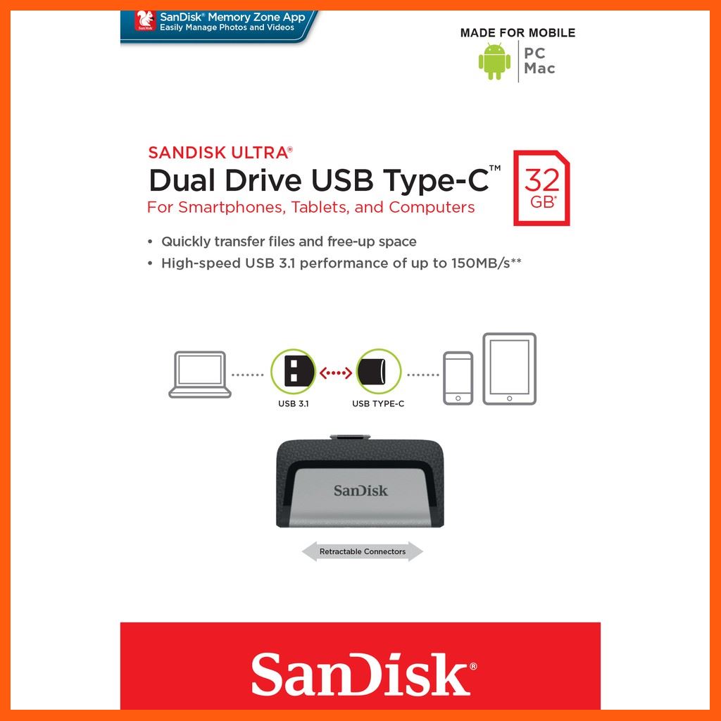 ✨✨#BEST SELLER🎉🎉 SanDisk Ultra Dual Drive USB Type-C 32GB (SDDDC2-032G-G46) อุปกรณ์จัดเก็บข้อมูล (STORAGE & MEMORY CARD ) STORAGE MEMORY CARD อุปกรณ์จัดเก็บข้อมูล Memory Card เม็มโมรี่การ์ด Compact Flash