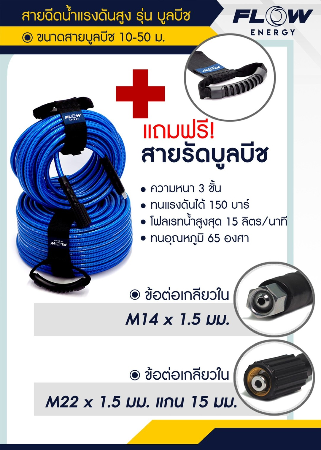 Vòi nước bãi biển xanh năng lượng dòng chảy cao cho máy rửa áp lực cao, dày 3 lớp bền, nhẹ, không dễ vỡ, miễn phí!