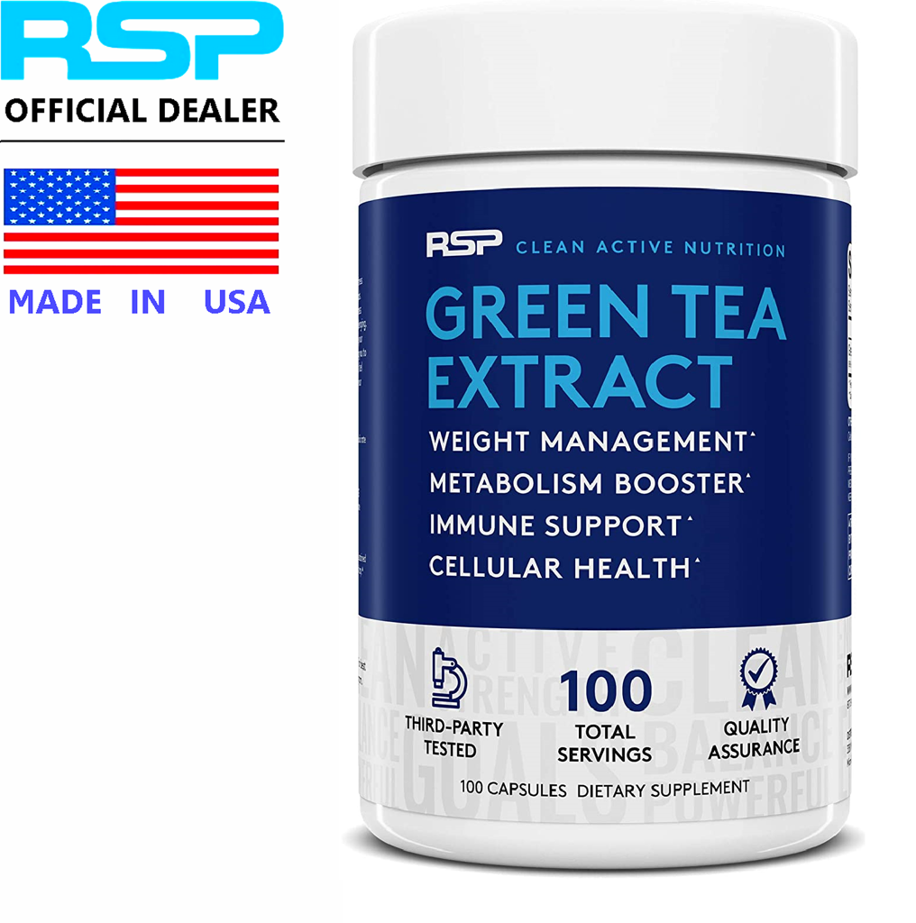 RSP Green Tea Extract 500 mg x 100 เม็ด อาร์เอสพี นูทรีชั่น กรีนที ชาเขียวสกัด โพลีฟีนอล แคทีชิน อีจีซีจี สารสกัดชาเชียว / กินพร้อมกับ เอแอลเอ แอปเปิ้ลไซเดอร์ แอสต้าแซนทีน ซีแอลเอ การ์ซีเนีย ส้มแชก มิลค์ ทิสเซิล โปรไบโอติกส์ วิตามินซี อี /