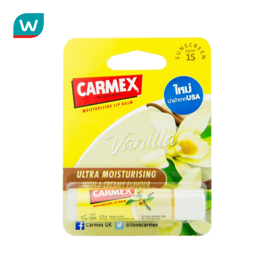 Carmex คาร์เม็กซ์ มอยซ์เจอไรซิ่ง ลิป บาล์ม วนิลลา เอสพีเอฟ15 4.25 กรัม (แท่ง)