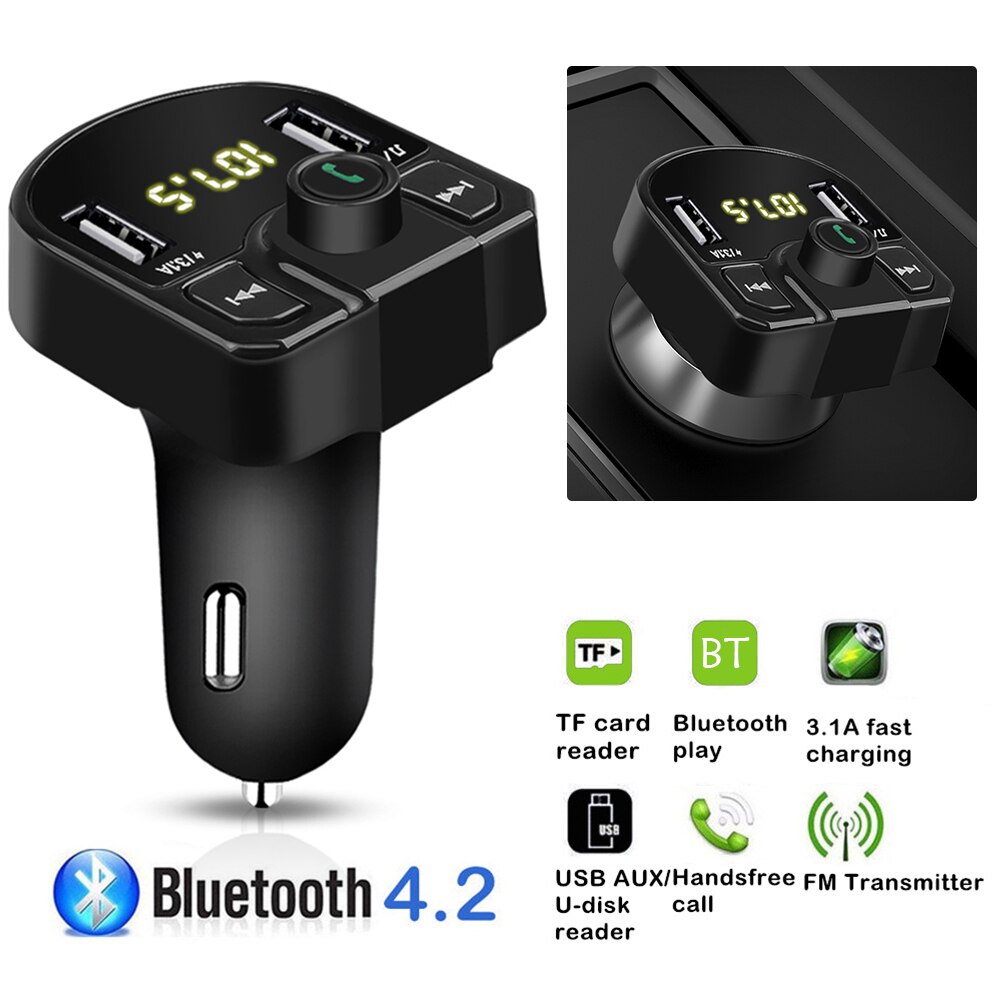 Dual USB Car Charger เครื่องเล่น MP3 FM Transmitter บลูทูธติดรถยนต์ 3.1A Fast Charge Dual Usb Car Chargerอะแดปเตอร์