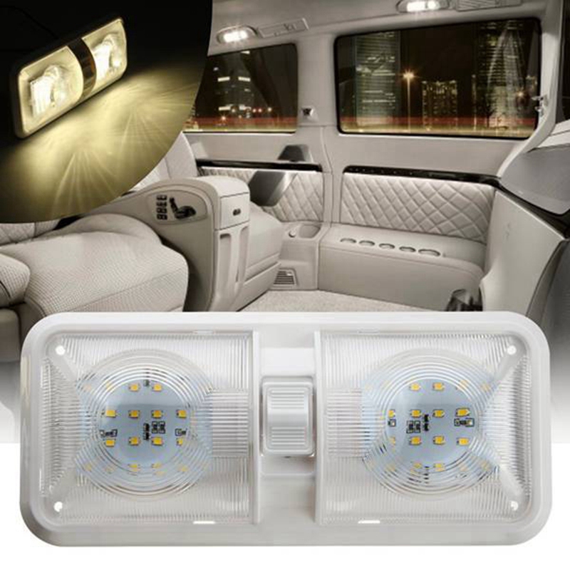 Ceiling Double Dome Light Fixture with ON/Off Switch Interior Lighting for Car/RV/Trailer/Camper/Boat DC 12V