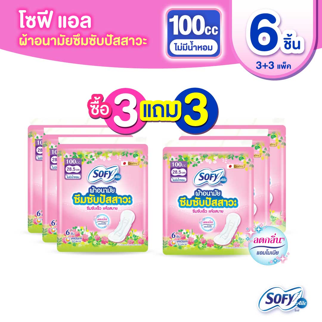 (ซื้อ 3 แถม 3) Sofy Aile โซฟี แอล ผ้าอนามัยซึมซับปัสสาวะ ไม่มีน้ำหอม ...