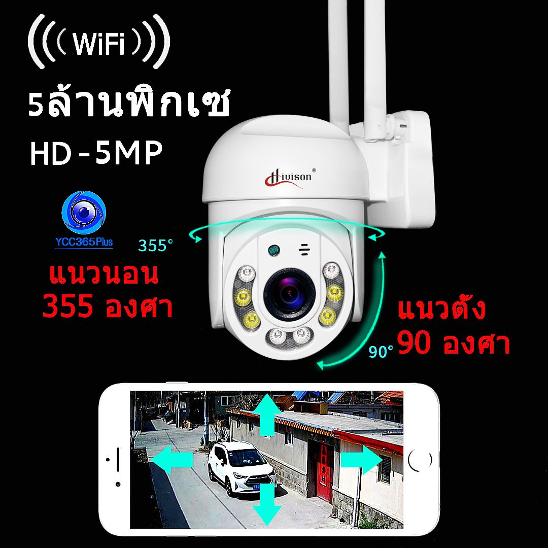 HIVISON outdoor กล้องวงจรปิดไร้สาย กันน้ำ5MP Full Color Mini PTZ Full HD 5MP 2เสา ip camera APP YCC365 WIFI camera มีภาษาไทย ทนน้ำ ทนแดด หมุนได้ 355°C ก้มเงย 90°C ภาพกว้าง 70°C