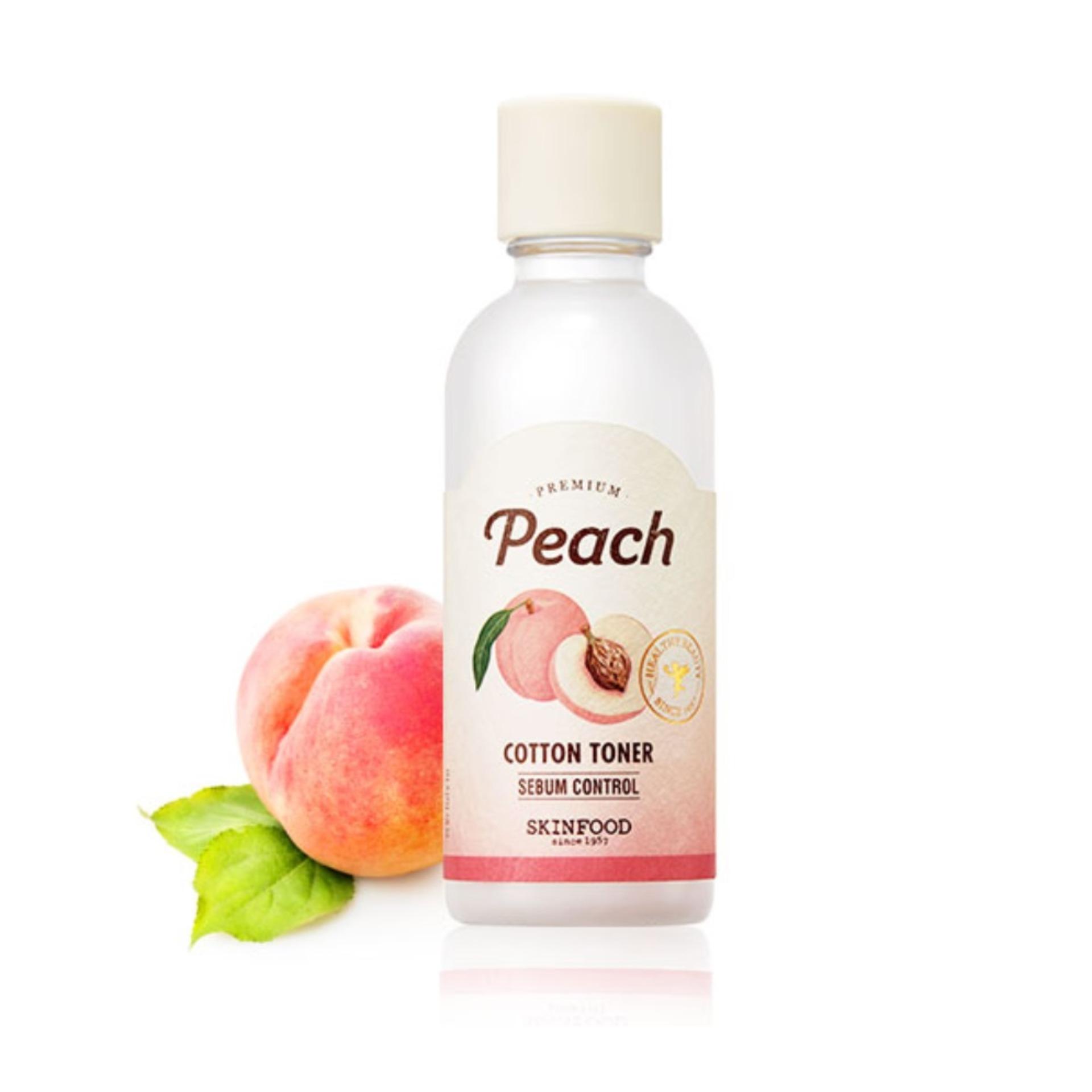 Skinfood Premium Peach Cotton Toner 180 ml โทนเนอร์บำรุงผิวสารบำรุงจาก Peach Extract ช่วยควบคุมความมันบนใบหน้า