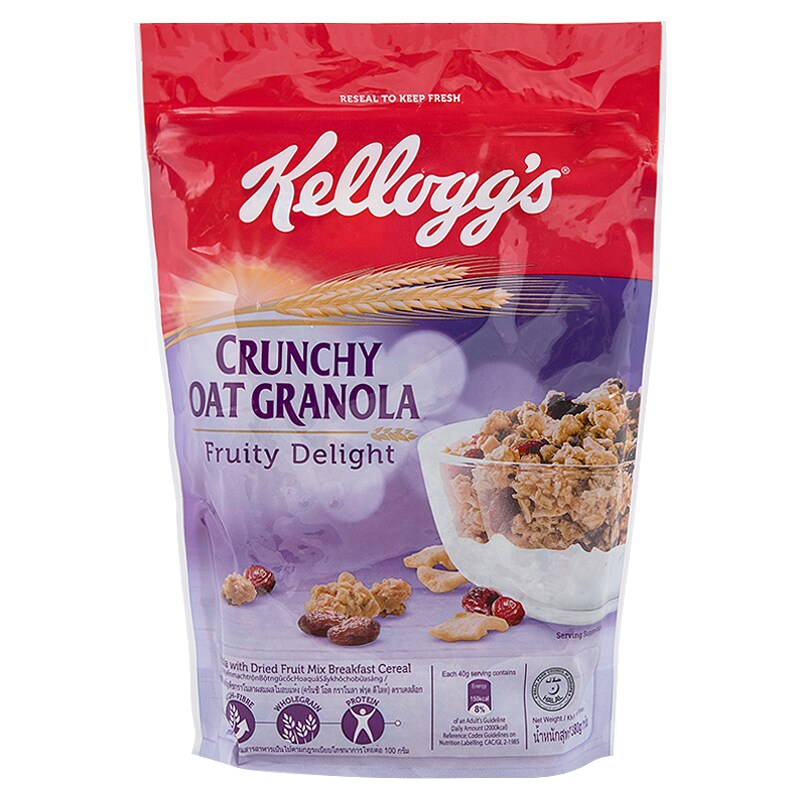 เคลล็อกส์อาหารเช้าซีเรียลธัญพืชกราโนลาผสมผลไม้อบแห้ง 380กรัม ซีเรียลและกราโนล่าสำหรับอาหารเช้า