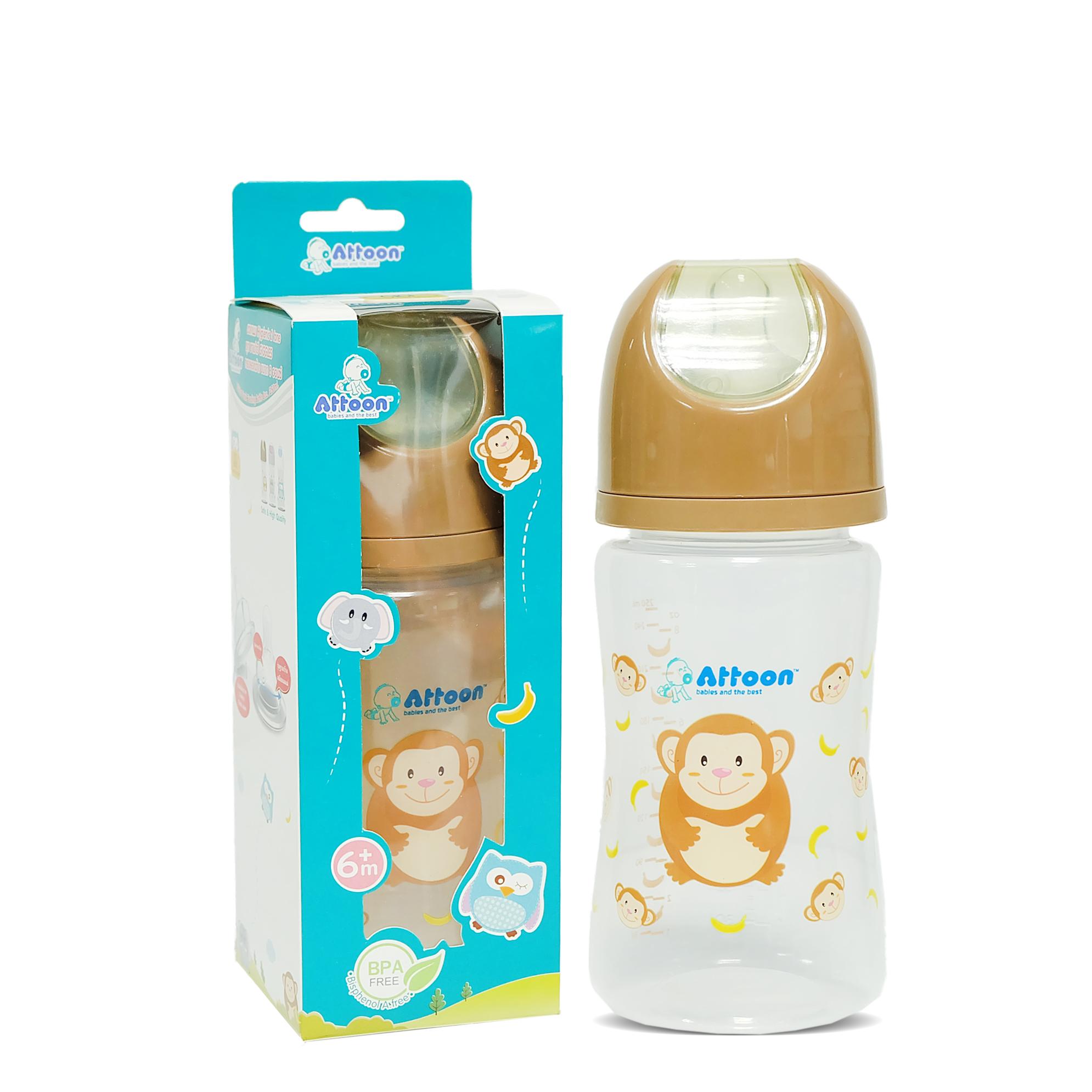 Attoon ขวดนม 8oz/250ml แบบคอกว้าง Wide Neck GiGGLES Feeding Bottle ...