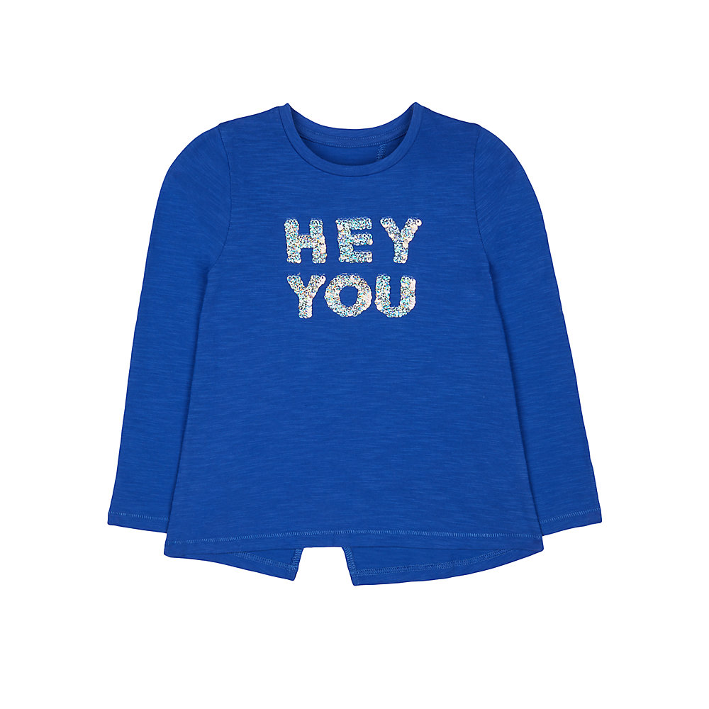 เสื้อยืดเด็กผู้หญิง mothercare blue sequin hey you t-shirt TD660