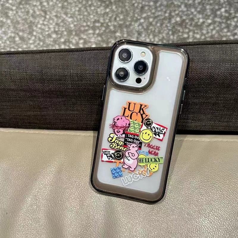 For IPhone 14 Pro Max IPhone Case Thickened TPU Soft Case Clear Case Shockproof Retro Doodle Tag Compatible with For 13 12 Pro Max