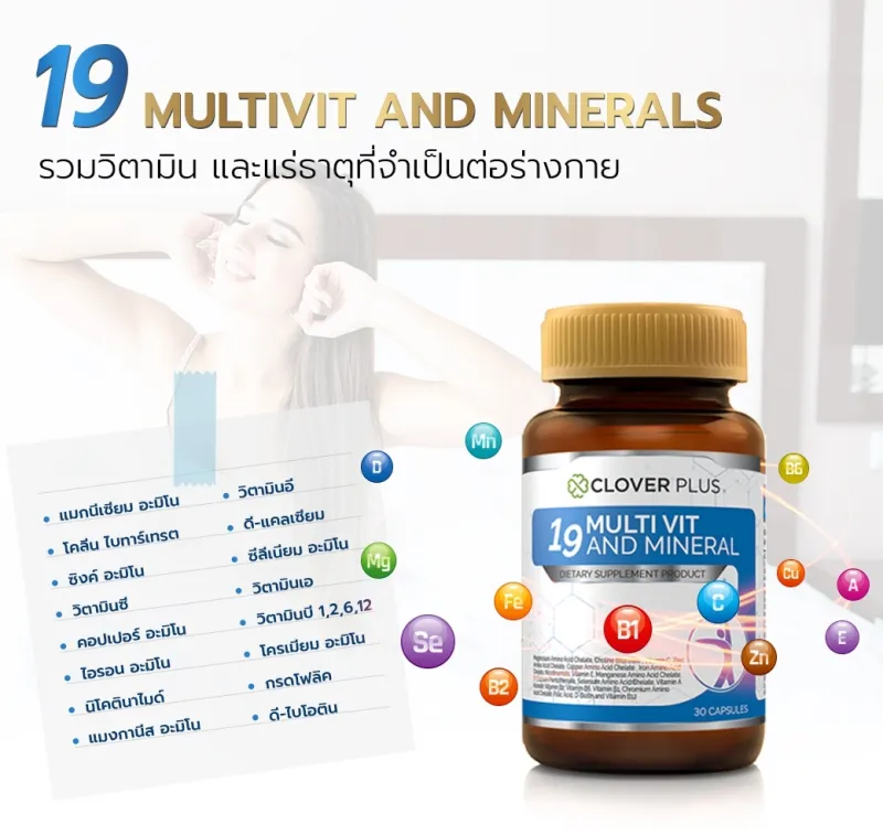 ภาพสินค้าClover Plus 19 มัลติวิต มิเนอรัล วิตามินรวม และแร่ธาตุกว่า19 ชนิด 2 กระปุก เเถม multi b 1ซอง จากร้าน NPS PLUS บน Lazada ภาพที่ 4