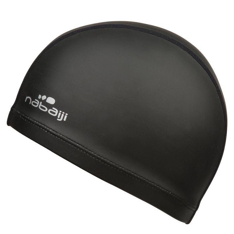 หมวกว่ายน้ำ Nabaiji ผ้าตาข่ายซิลิโคนสีพื้น (สีดำ) SWIM CAP SILIMESH- BLACK