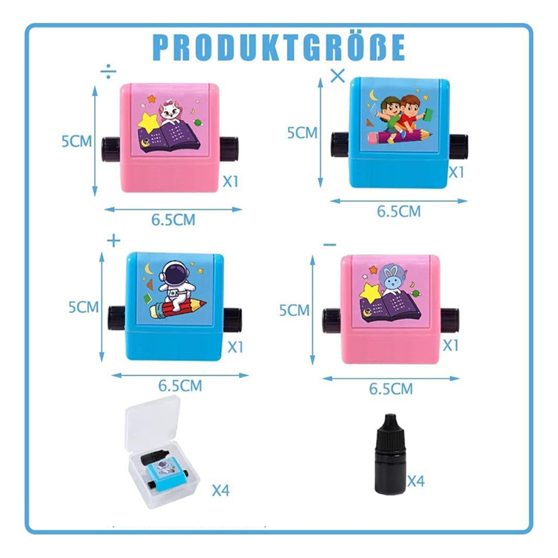 Math Roller Stamp Teacher Stamps 4PCS Roller Digital Teaching Stamp(Addition, Subtraction, Multiplication and Division)