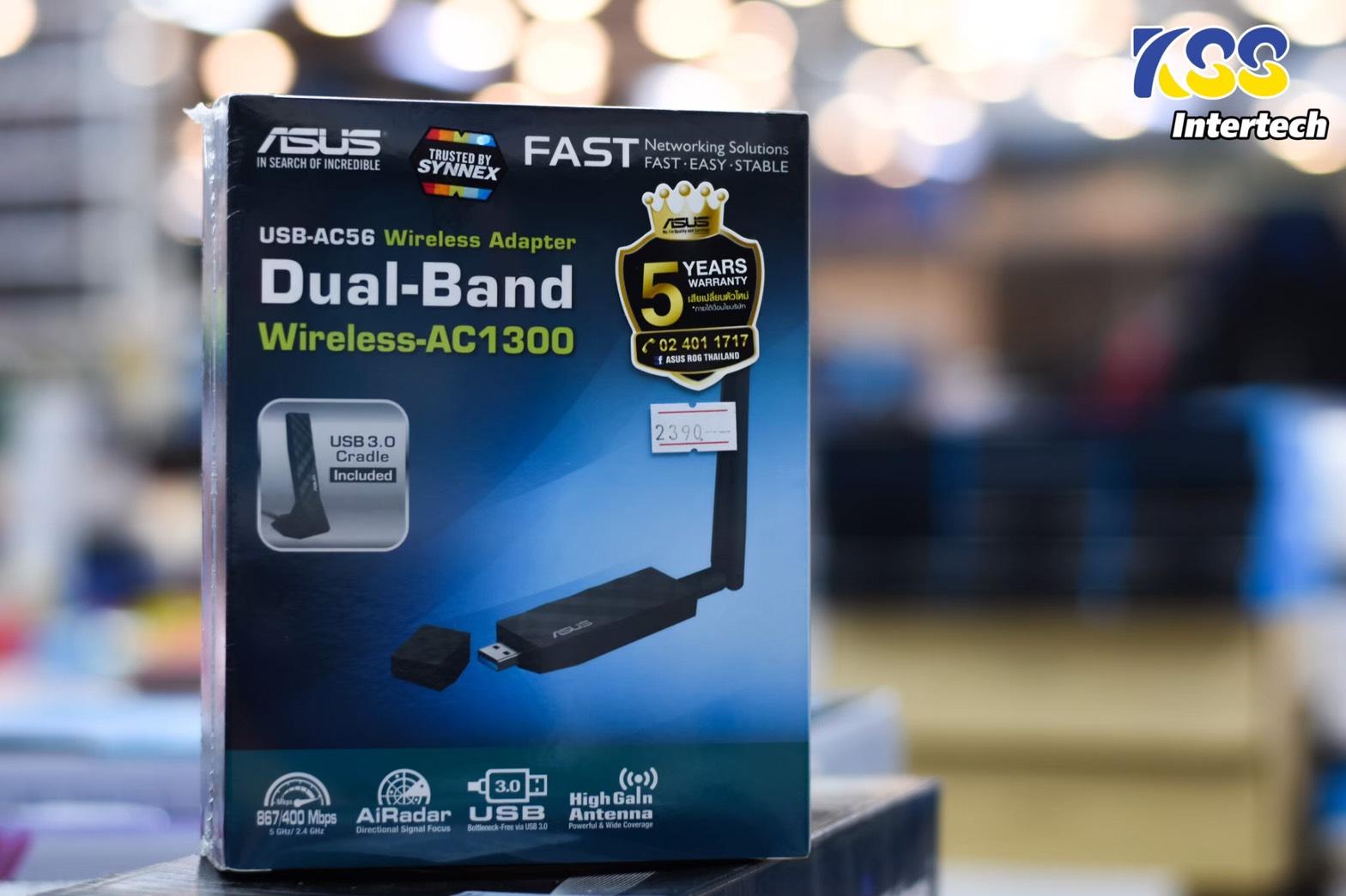 Asus Dual-Band Wireless-Ac1300 Usb 3.0 Wi-Fi Adapter Usb-Ac56. 