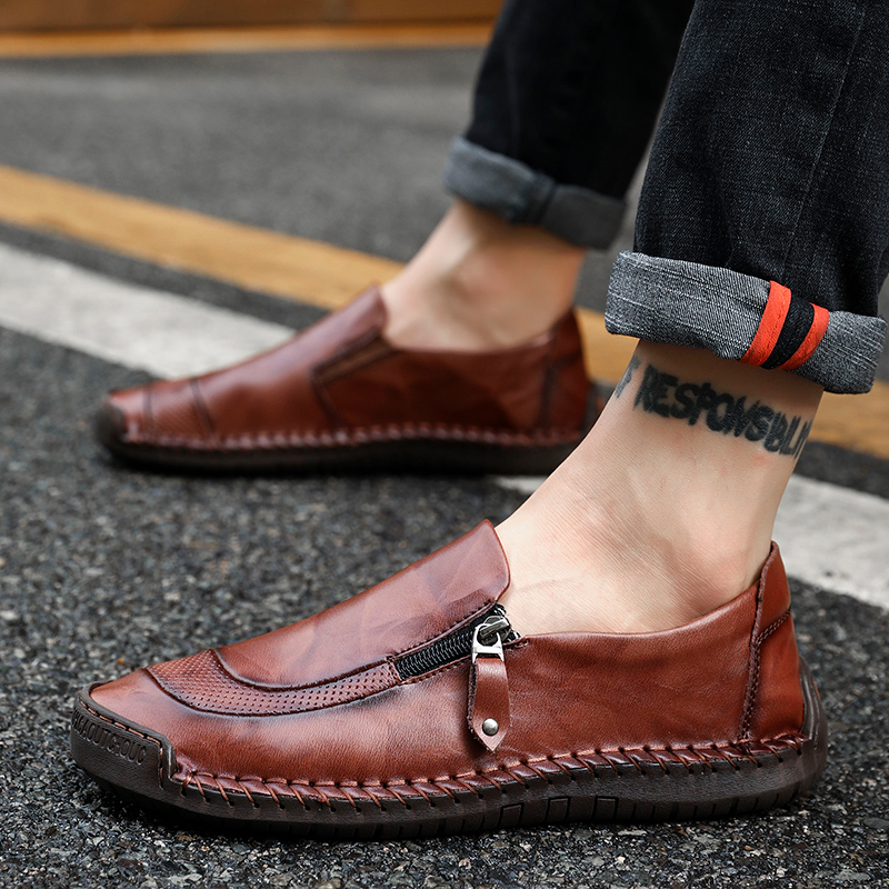 Genuine Men's Loafers Fashion Handmade Moccasins Soft Slip On Shoe (MSC2)(F12)