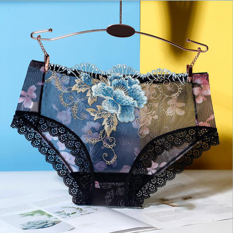 Big Flower Embroidered Lace Panties Women S Underwear Panties Briefs Low Waist Large Size