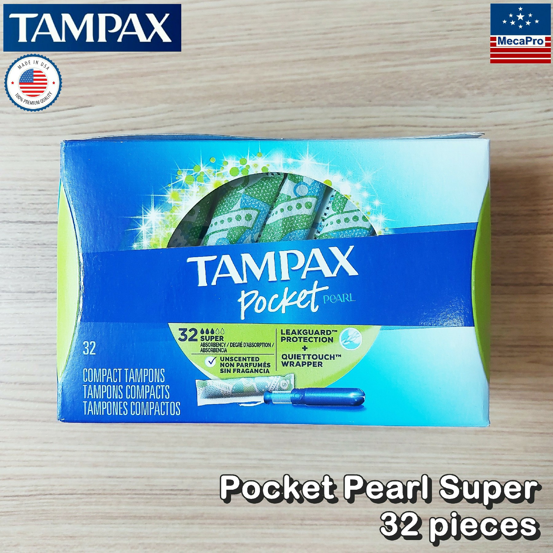 Tampax® Pocket Pearl Plastic Tampons Super 32 pieces ผ้าอนามัยแบบสอด 32 ชิ้น เหมาะกับวันมามาก