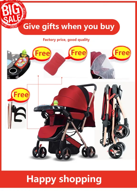 ภาพหน้าปกสินค้าซื้อ 1 แถม 5 Baby Stroller Pram ที่นอนเด็ก รถเข็นเด็กแบบนั่ง รถเข็นเด็กพับได้ พกพาง่าย ถือขึ้นเครื่องปรับได้ 3 ระดับ(นั่ง/เอน/นอน) พร้อมสายรัดแบบ 5 จากร้าน Top-shopping บน Lazada