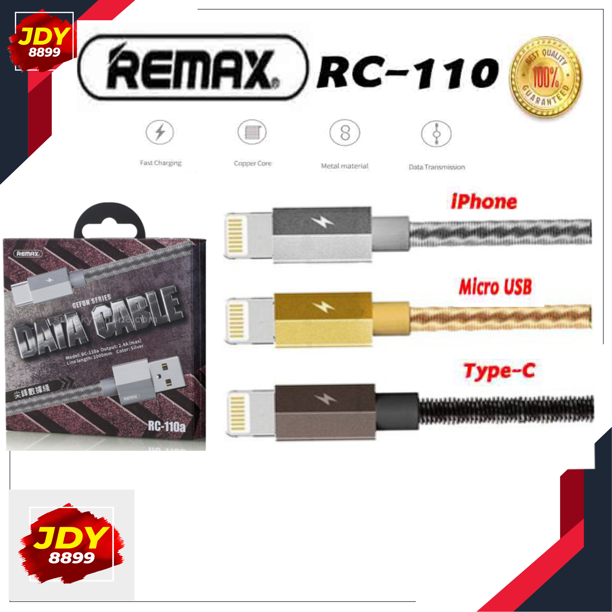 สายชาร์จ Remax ของแท้ 100% รุ่น RC-110iRC-110mRC-110a DATA Cable ยาว 1 ...