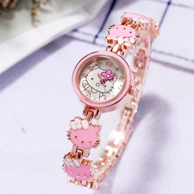 Hello Kitty Watch Fashion Cute Children Bracelet Steel Band Watch Girl Electronic Quartz Watch