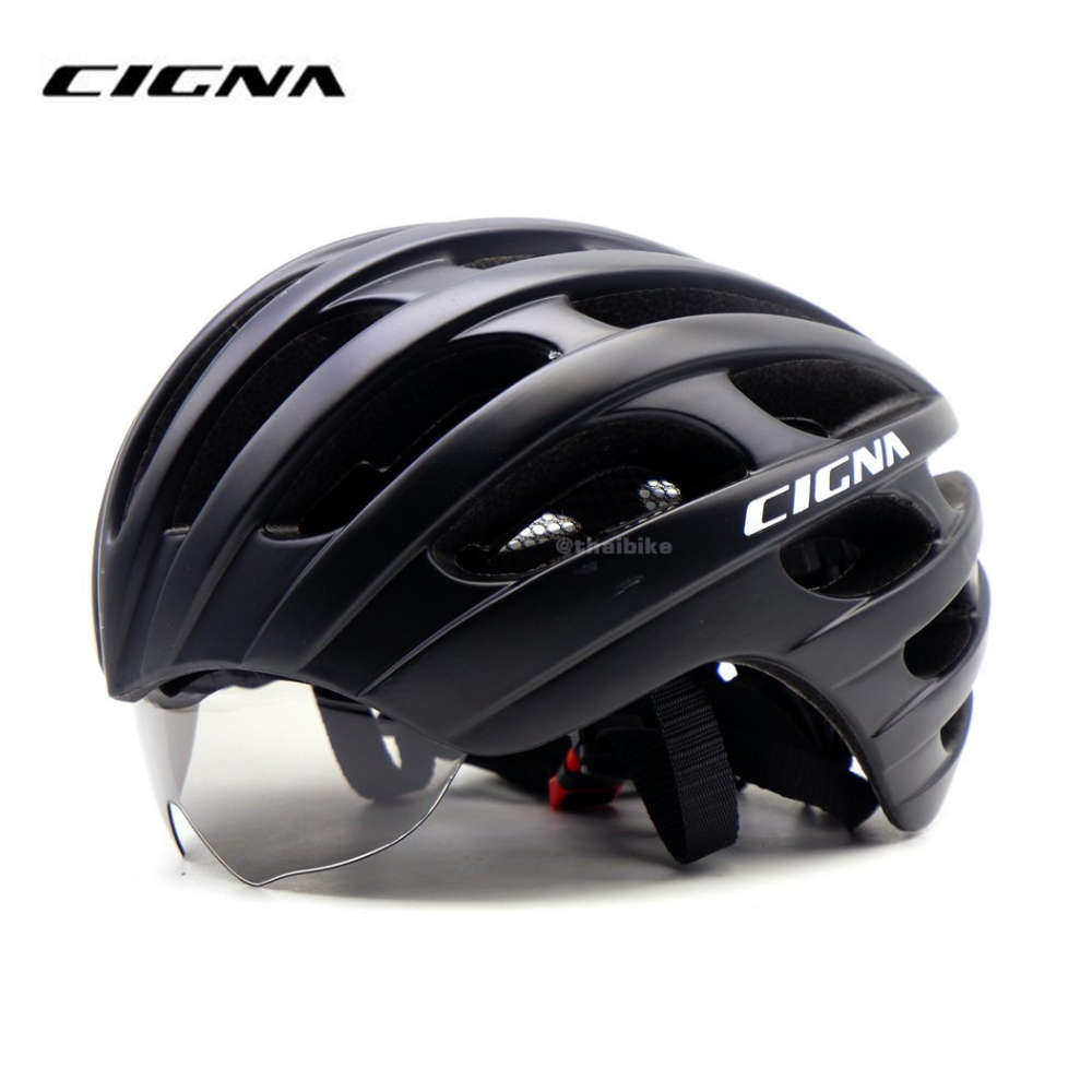 หมวกกันน็อคจักรยานแบบมีแว่นยี่ห้อ CIGNA รุ่น TB03