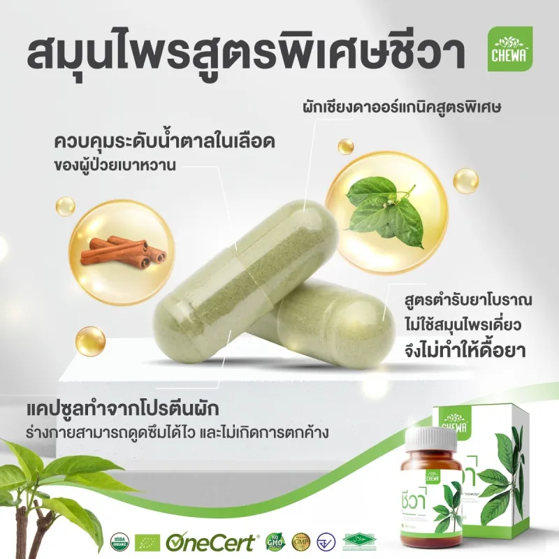 ภาพสินค้าโปร 4.4 ( เก็บคูปองลดเพิ่ม100 ) CHEWA ชีวา เซ็ตคู่ ลดเบาหวาน ผักเชียงดา ชีวาแคปซูล 1 ชาชงชีวา 1 สมุนไพร จากร้าน Bepro Mall บน Lazada ภาพที่ 4