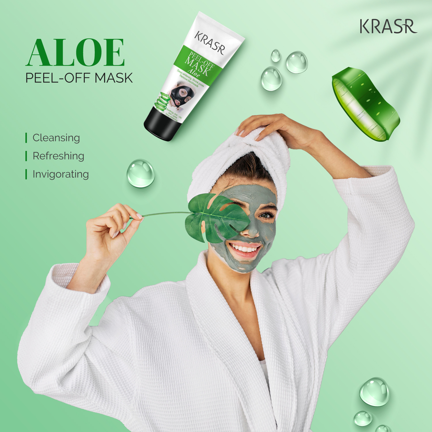 KRASR มาส์กว่านหางจระเข้ สิวเสี้ยน ที่ลอกสิวเสียน มาร์กหน้า หน้ากากจมูกสิวหัวดำที่ออกฤทธิ์เร็ว นุ่มและขจัดสิวหัวดำไขมันและสิ่งสกปรกที่สะสมอยู่ในรูขุมขนเป็นเวลานานทำความสะอาดรูขุมขน（มาร์คหน้า มาส์กกำจัดสิวหัวดำ มาส์กหน้าลอกสิวเสี้ยน มาร์คหน้าสิวเสี้ยน Aloe