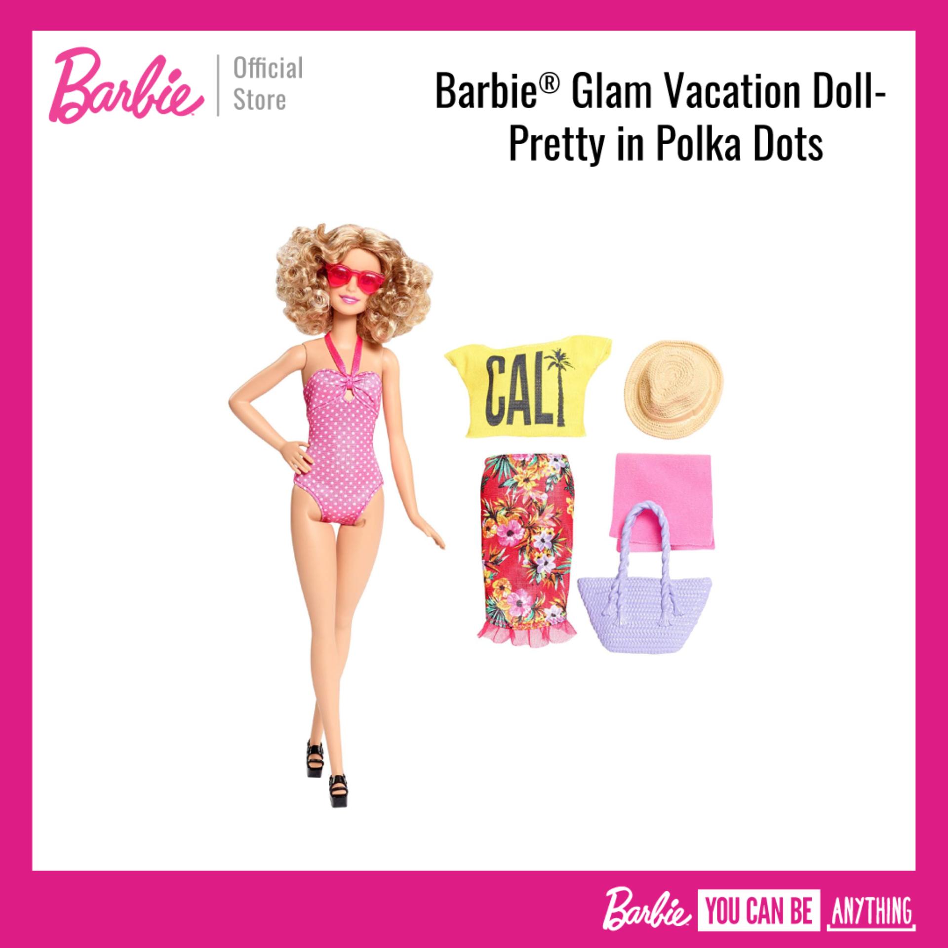 Barbie® Glam Vacation Doll Pretty in Polka Dots ตุ๊กตา บาร์