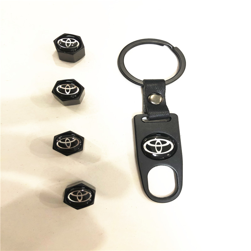 [รับประกันสินค้า] จุกลมยางรถยนต์ พร้อมโลโก้ จุกปิดลมยางพร้อมประแจ ฝาปิดจุกลม ยางรถยนต์  Toyota 1 ชุด (4 อัน) - Car Tire Valve Caps