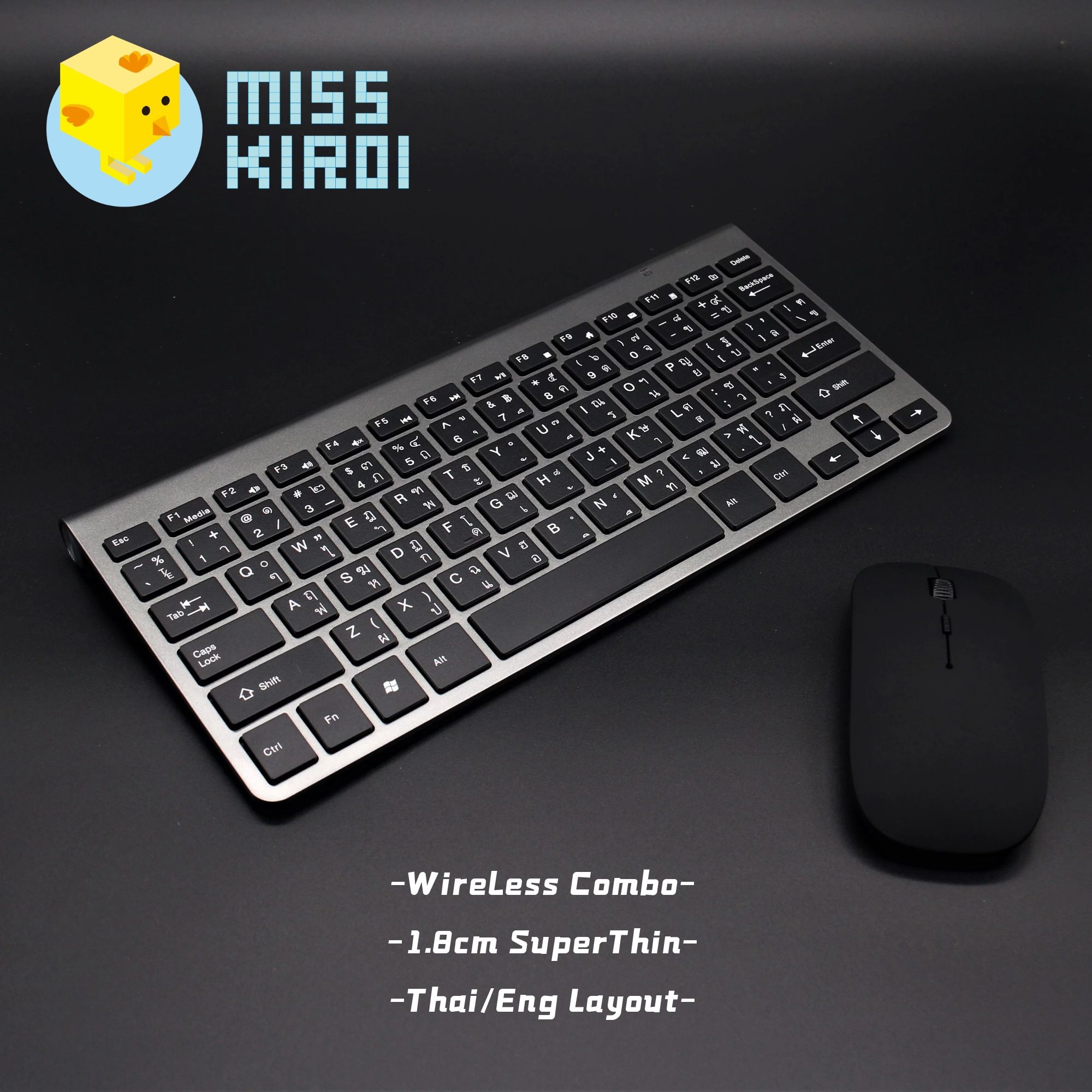 [Wireless Office Keyboard] ชุดเมาส์ คีย์บอร์ด ไร้สาย (สีดํา) แป้นพิมพ์ไทยอังกฤษ Wireless  EN/TH English and Thai Layout PC keyboard ULTRA THIN 2.4G Wireless USB Combo SET Keyboard + Mouse for PC Smart TV