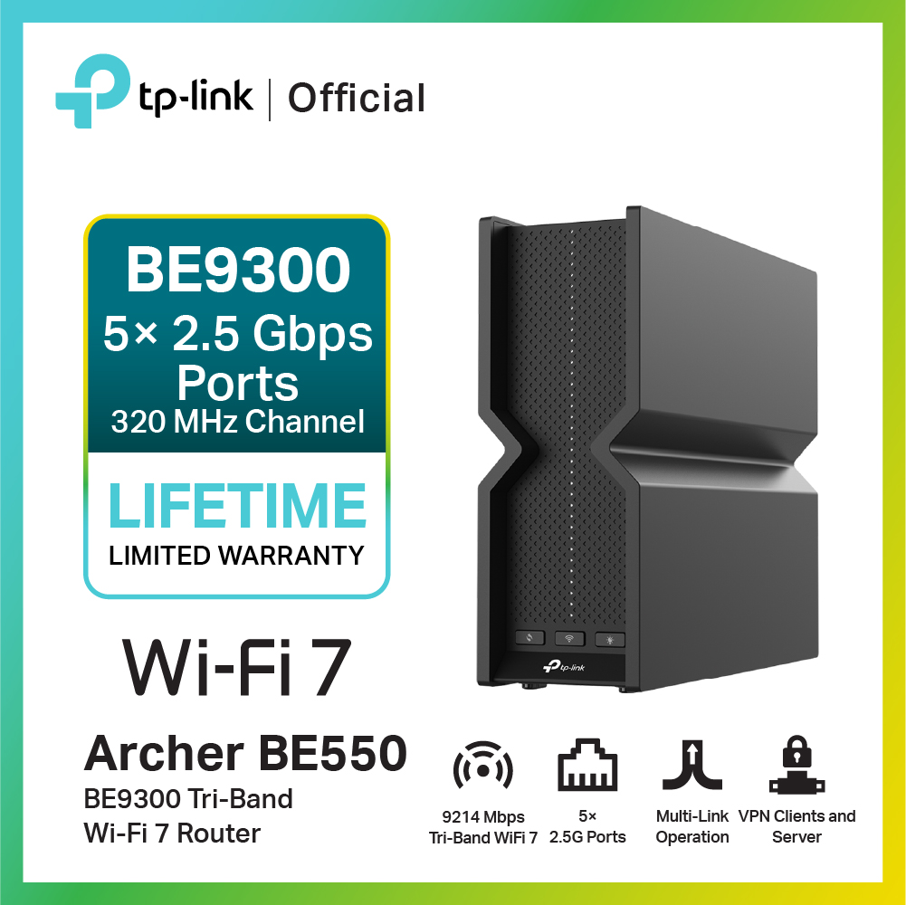 TPLink Archer BE550 BE9300 TriBand WiFi 7 Router ความเร็วสูงสุด 9214
