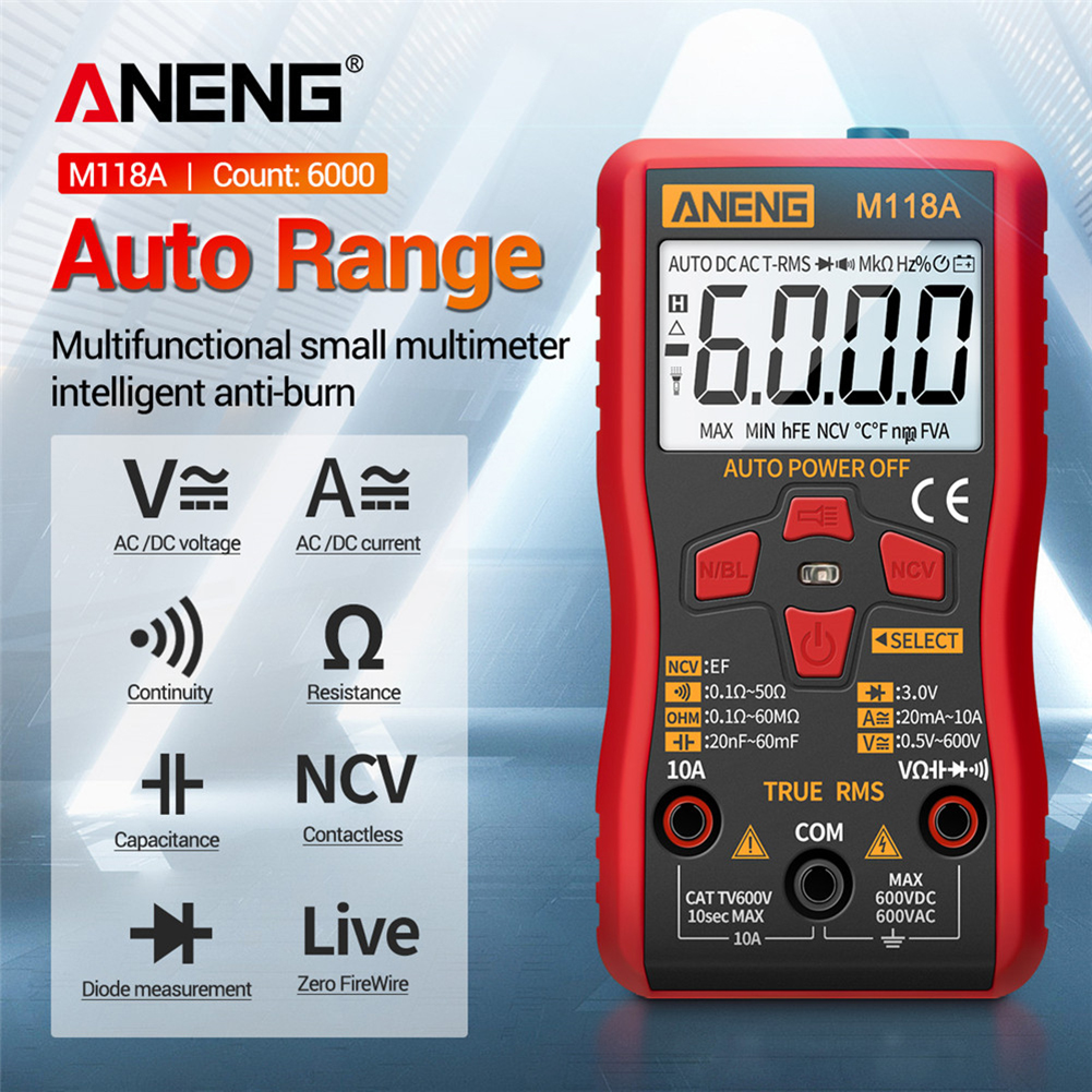 ANENG M118Aดิจิตอลมัลติมิเตอร์RMSจริงAC/DCแรงดันไฟฟ้าปัจจุบันMeterเครื่องทดสอบNCV