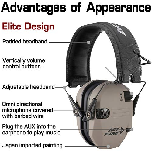 ACT FIRE Shooting Earmuffs, Electronic Hearing Ear Protection for Range