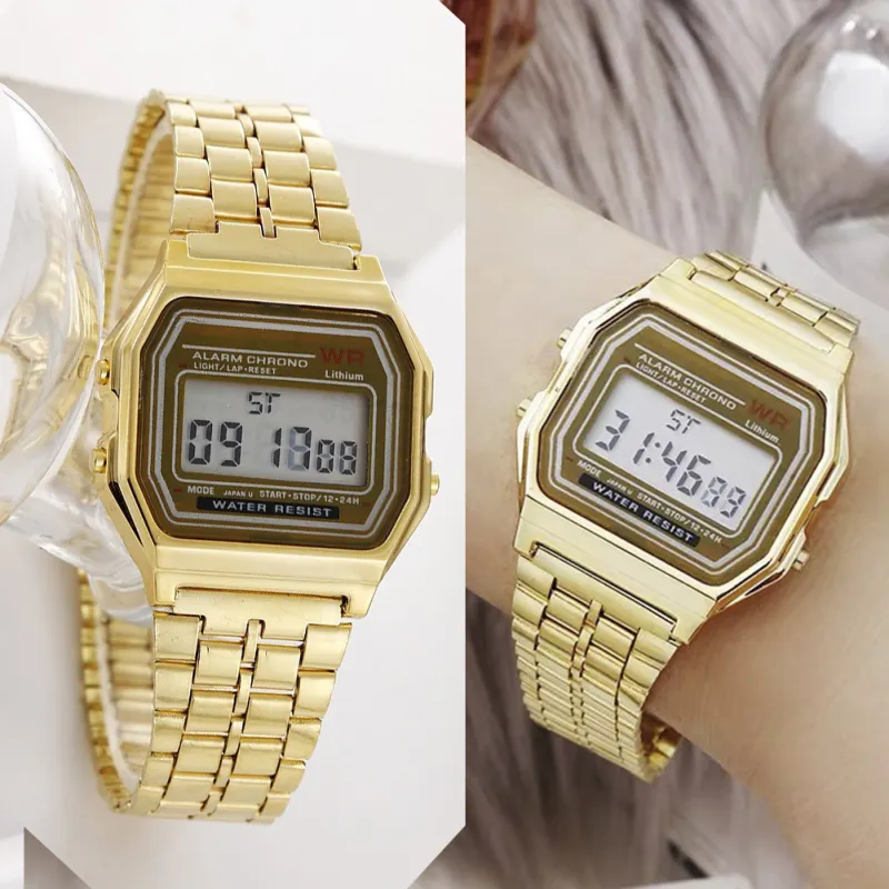 ภาพสินค้าLED ดิจิตอลกันน้ำควอตซ์นาฬิกาข้อมือนาฬิกาข้อมือสีทองผู้หญิงผู้ชาย จากร้าน Watch-TOP1 บน Lazada ภาพที่ 6
