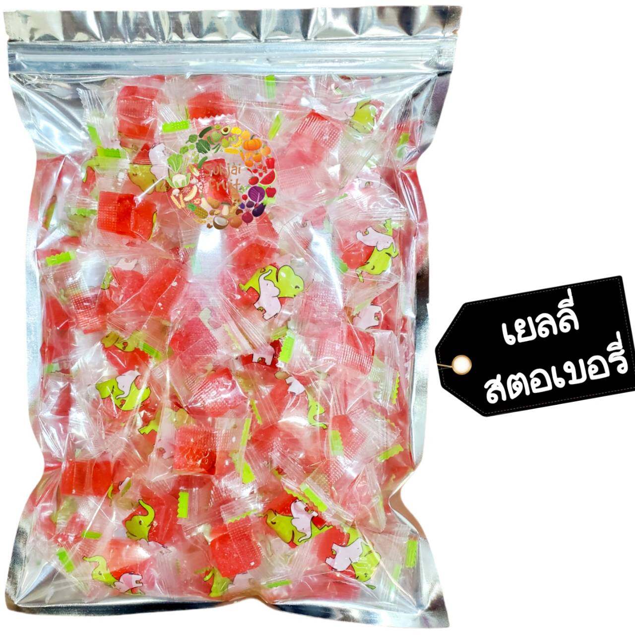 เยลลี่ สตอเบอรี่ 300 กรัม (70 เม็ด) Strawberry jelly 300 g  - Dried fruit ผลไม้ อบแห้ง ขนมไทย ขนม OTOP บ๊วย ผลไม้อบแห้ง บ๊วย ผลไม้อบแห้ง