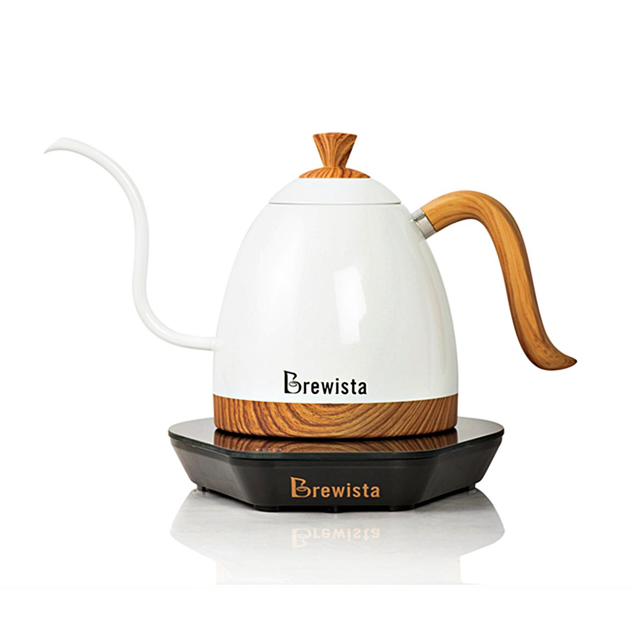 Brewista กาต้มน้ำกาแฟดริปคอห่าน 600ml สีขาวฐานไม้ Brewista กาต้มน้ำกาแฟดริปคอห่าน 600ml สีขาวฐานไม้