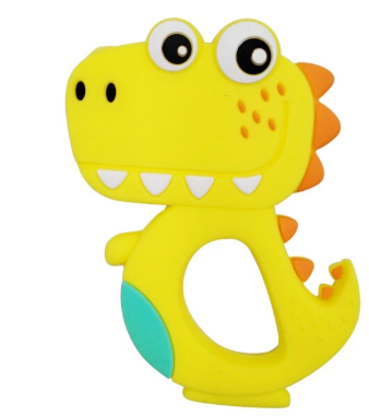 ยางกัดเด็กปลอดสารพิษ, FDA , ออกแบบรูปสัตว์สนุก    Non-toxic Baby Teether, FDA Approved, Fun Animal Shape Designs  สีวัสดุ ไดโนเสาร์เหลือง (Yellow Dinosaur)