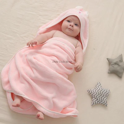 Cute Baby Hooded Bathrobe Soft Infant Newborn Towel Microfiber Towel Blanket Baby Bath Towel Cartoon Coral Fleece Kids Towel