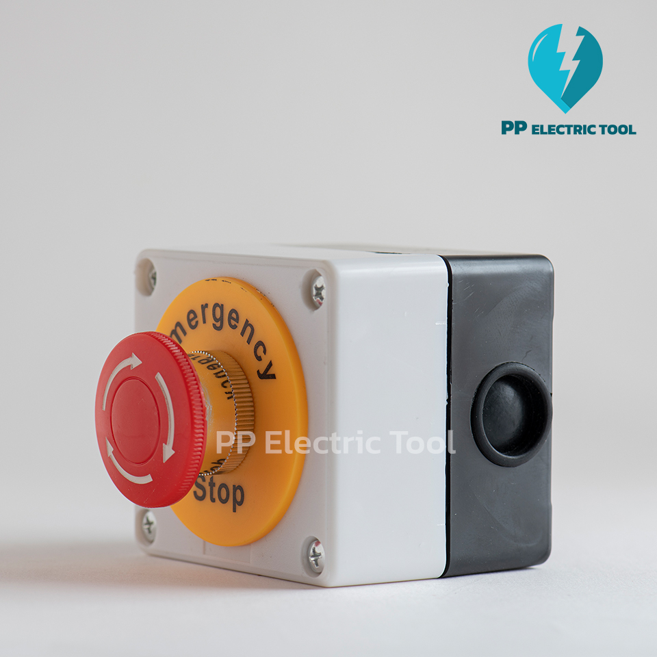 อีเมอเจนซี่สวิทซ์ สวิทซ์ตัดไฟ สวิทช์ปิดฉุกเฉิน ป้ายEmergency Stop + Push Button Switch AC600V